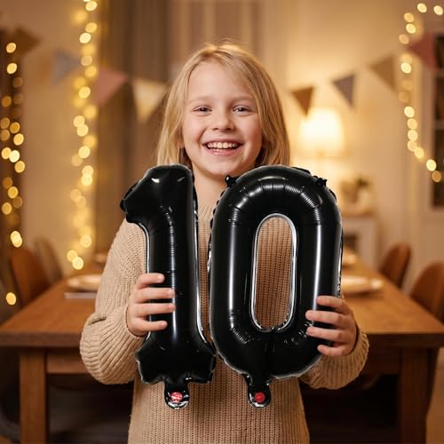 Image of Number 10 Balloon Foil Mylar Balloons for Birthday Party Decoration (Black, 16 Inch)