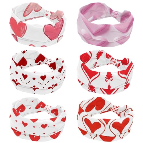Bandeau de yoga et course à pied pour femme : lot de 6 bandeaux larges au motif cœur rose