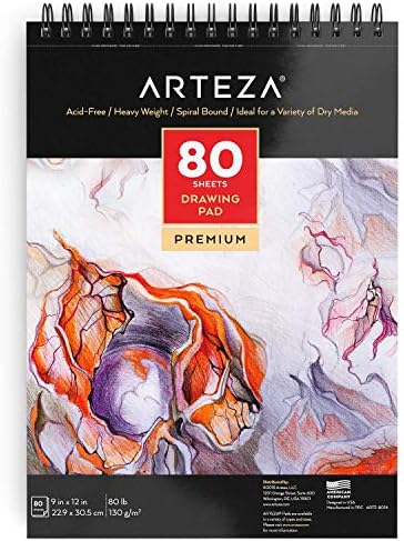 ARTEZA Drawing Pad 9 x 12 Inches, Pack of 1, 80 Pages Each, Spiral-Bound Sketchbook Journal, Perfect Sketchbook for Drawing, Ideal Art Supplies for Artists, Sketch Paper for Creative Illustrations