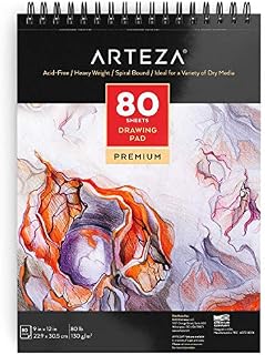 Arteza 9"X12" Drawing Pad, 80 Pages, Spiral Bound Artist Drawing Book, Durable Acid