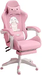 Cadeira Gamer Giratória ZYFT1502, Encosto Alto Ajustável, PU com Espuma, 80 x 59 x 25 cm, Rosa