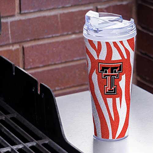 Image of Rico Industries NCAA Glitter 24oz Acrylic Glitter Tumbler with Hinged Lid, Officially Licensed Double Wall Tumbler with Straw