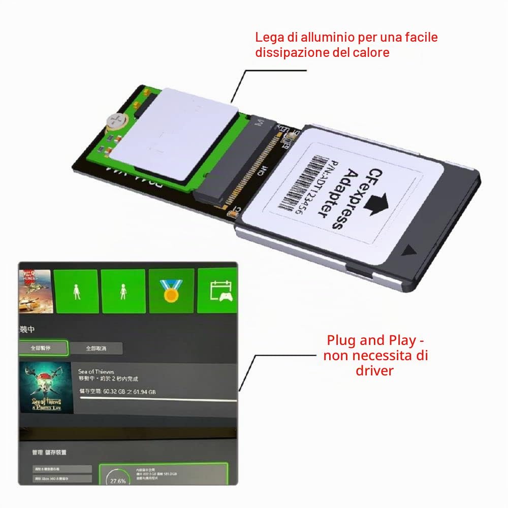 cablecc Adattatore SSD CFE da CF-Express a NVMe 2230 M.2 M-Key CH SN530 di tipo B per scheda di memoria di espansione Xbox Series X&S PCIe4.0