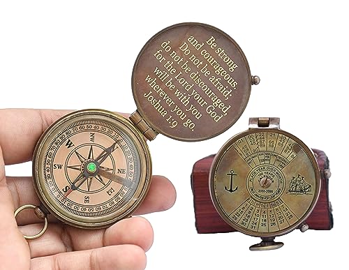 Brújula de latón portátil con caja de cuero miniatura 1