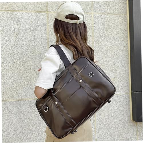 japanese school bag portable large capacity pu leather japanese bag zipper school handbag with headphone cable hole for girls brown