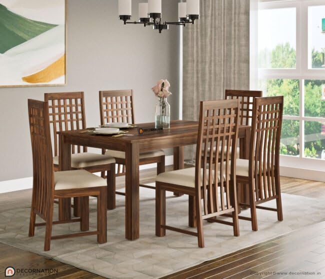 Image of DecorNation Maebry Solid Wooden 6 Seater Dining Table Set with Chairs | Rectangular Dining Table | Premium Craftsmanship | Modern Dining Furniture for Home