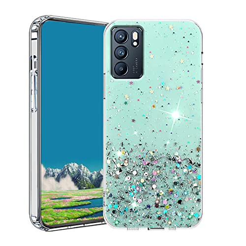 Compatibile con Cover Oppo Reno 6 5G Glitter Trasparente Custodia Oppo Reno 6 5G Sottile Brillantini Case silicone verde