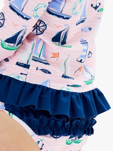 Image of RuffleButts Baby /Toddler Girls Long Sleeve Rash Guard UPF50+ Sun Protected Bikini Swimsuit