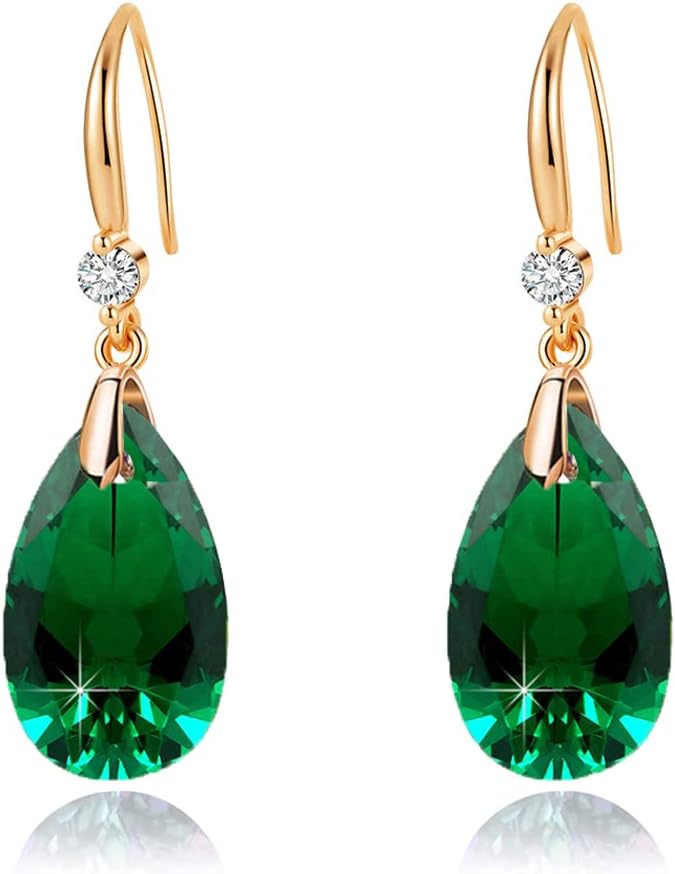 EVEVICAustrian Crystal Teardrop Dangle Drop Earrings for Women 14K Gold Plated Hook Earring Hypoallergenic Jewelry Gifts for Women Girls