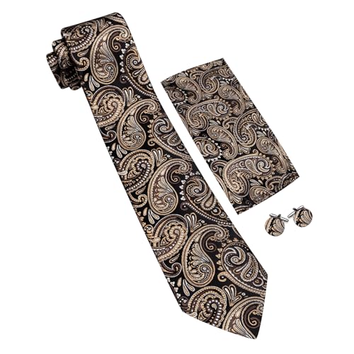 Image of YOHOWA Mens Ties Set Wedding Paisley Neckties with Handkerchief Cufflinks Formal Business