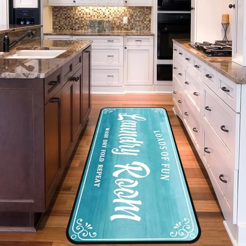 Laundry Room Rug Non Slip Floor mats Farmhouse Large Laundry Rugs for Laundry Runner Room Mat Washer and Dryer Carpet Laundry Room Decor 20x59inch(Turquoise)