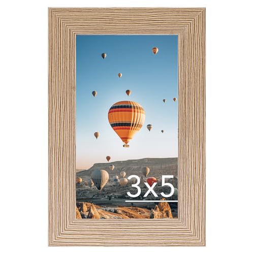Image of JCJMY 3x5 Picture Frame for Tabletop, 3 x 5 Photo Frame with Shatter Resistant Plexiglass, Sturdy 3 by 5 Poster Frame, Rustic Brown