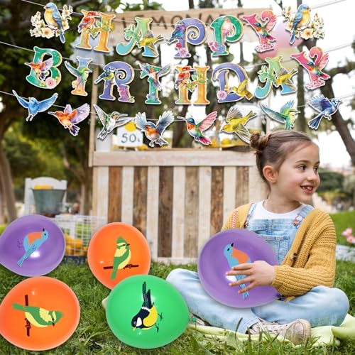 Image of Bird Party Decorations, Includes Happy Birthday Banner, Cake Toppers, Bird Stickers, Balloons, Honeycomb Centerpieces, for Bird Theme Baby Shower Summer Tea Party Supplies