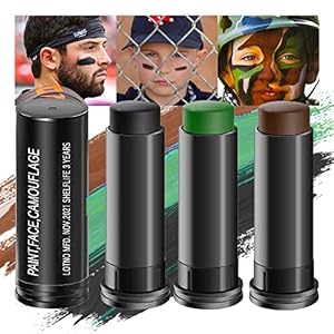 3Pcs Face Paint Stick,Eye Black Baseball Football Softball Eyeblack Stick for Outdoor Sports,Black Brown Green Camo Face Body Paint Kit,Easy to Color,Halloween Birthday Party Clown Makeup Sets