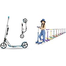 HUDORA 8" Big Wheels Folding Scooter Bundle with 3 Wheel Kids Scooter with LED Lights
