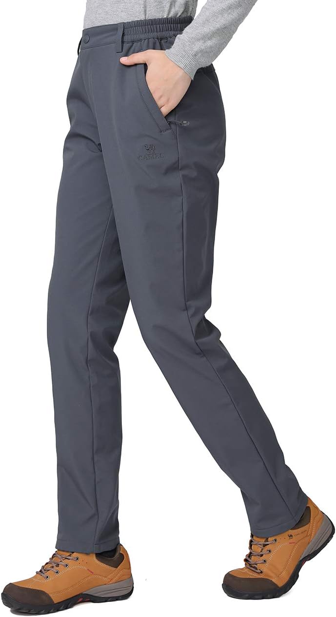 CAMEL CROWNWomen's Snow Ski Fleece Pants for Spring and Fall Outdoor Waterproof Hiking Softshell Pants with Elastic Waist