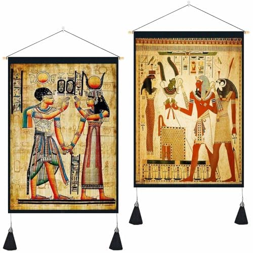 Pack of 2 Egyptian Tapestry Ancient Egypt Civilization Pharaoh King Wall Hanging Mysterious Hieroglyphics Tribal Festival Wall Tapestry for Bedroom Living Room Decoration 19.7*13.8 inches SGQYYKI30