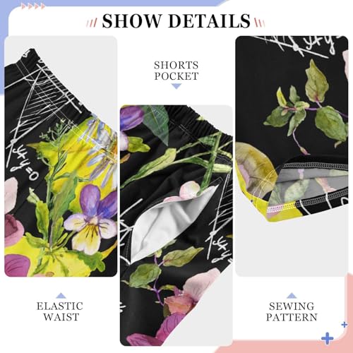 Mathematical Science Floral Boys Long Pants Soft Trousers Elastic Waist Kids Lounge Bottoms with Pockets S-XL4