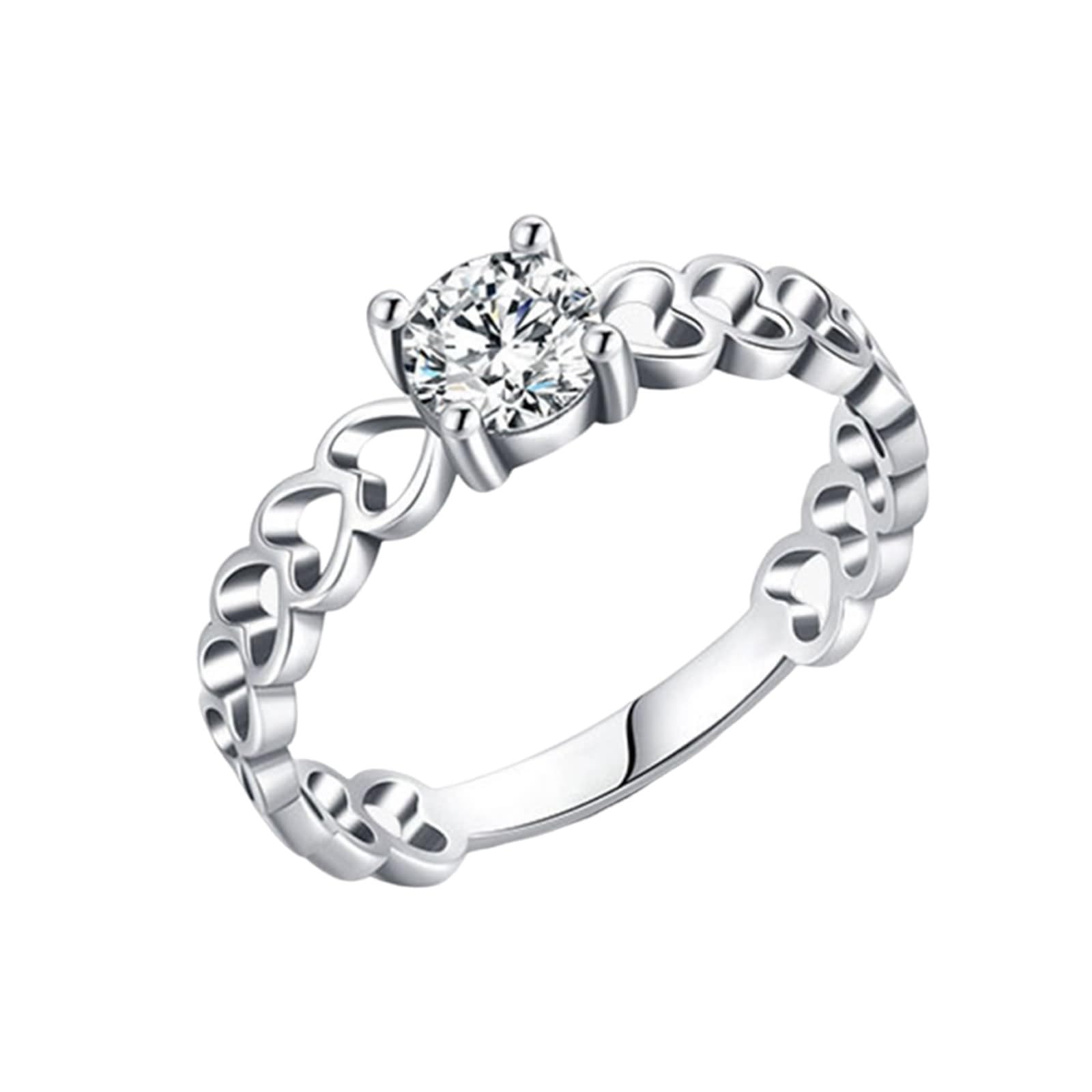 Anillos bohemios, bisutería anillos corazón ahuecado con moissanita, oro blanco, regalo para mujer