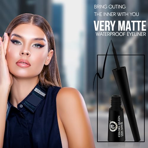Image of COLORS QUEEN Very Matte Eyeliner | Quick Drying, Long Lasting Liquid Eyeliner | Fine Tip for Precise Application | Smudge Proof, Waterproof for Eye Makeup (Black, 5ml)