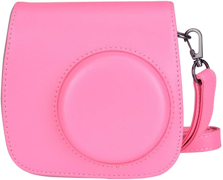 Eyeon Funda con Correa de Proteger y Bolsillo, Bolsa de Transporte Fabricada en Cuero para Fujifilm Instax Mini 9 / Mini 8 8+ Cámara Instantánea (Flamingo Rosa)