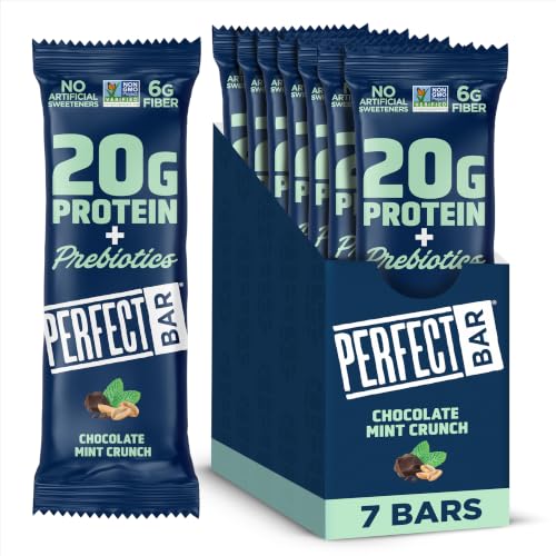 Perfect Bar Protein + Prebiotics Chocolate Mint Protein Bar, 20g Protein, Grass-Fed Whey, 6g Fiber With 3g Prebiotics, Gluten-Free, Non-GMO, 2.4 Ounce Bar, 7 Count - image 1