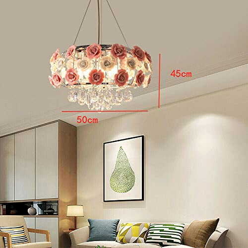 Botaidahong Pink Chandelier Crystal Ceiling Light Fixtures Flush Mount Ceramic Rose Flowers Hanging Light With Adjustable Chain Pendant Lighting Dia 20Inch For Livingroom Bedroom Kitchen Girls Room thumb #1
