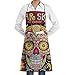 Drempad Delantal Sugar Skulls Adjustable Apron with Pocket & Extra-Long Ties, Men and Women Kitchen Apron for Cooking, Baking, Crafting, Gardening, BBQ