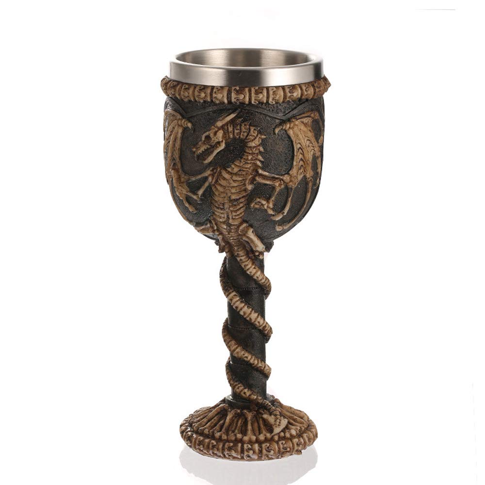 Voanzo Brown Medieval Flying Dragon Skeleton Fossil Ossuary Goblet Wine Chalice Dungeons And Dragons Skeletal Spine Bones Halloween Party Decorative Accent