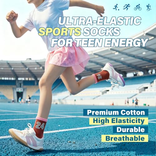 Image of ANTSANG Kids Boys Girls Athletic Cotton Socks,6 Pairs Youth Teen Crew Socks | Breathable, High Elasticity, Durable, Soft Touching