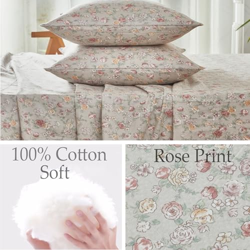 Image of FADFAY 100% Cotton Full Sheet Set - 4 Pieces Soft Floral Sheets - Breathable & Cooling - Easy Care Double Gauze Bedding, Pink