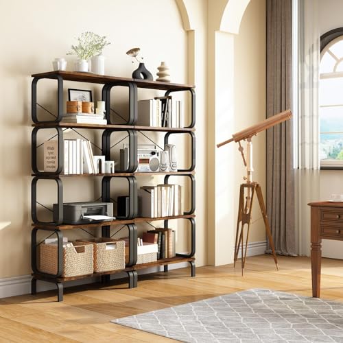 Zbet Z-Z-US-05-BOOKSHELF-5-FBA 5 Tier Bookshelf, Modern Sturdy Bookcase,Industrial Metal And Wood Shelf thumb #5