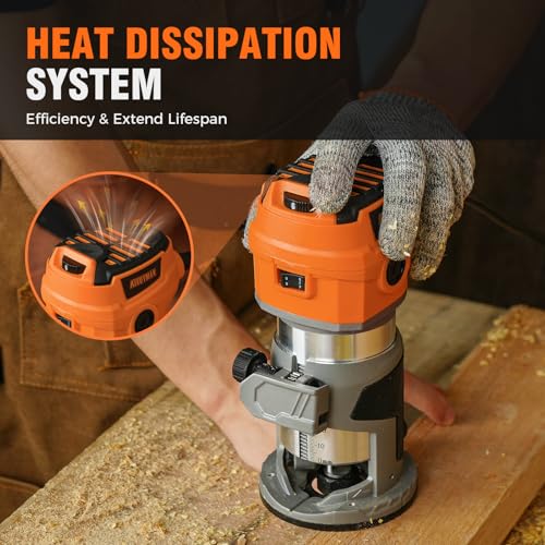 Alloyman Router Tool, 8.5Amp Wood Router, Max 30000 RPM Handheld Palm Router, 6 Variable Speed, 12Pcs Wood Compact Router Bits, 950W Wood Trim Routers Kit for Woodworking Trimming - Image 5