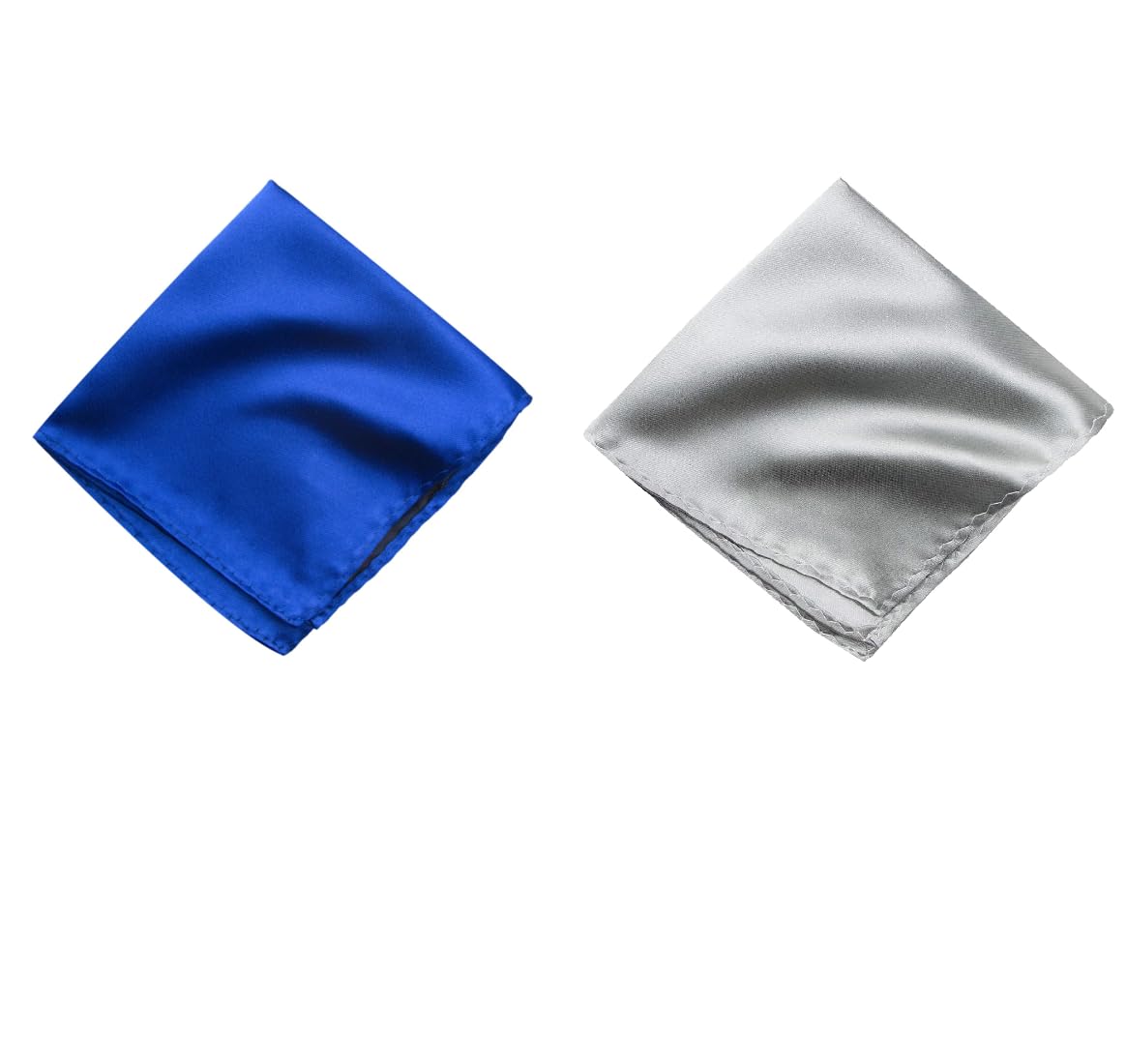 Men's Pocket Square Set – Royal Blue & Silver (Pack of 2) | 10x10 inch Satin Handkerchief for Suit, Blazer & Tuxedo-image-42