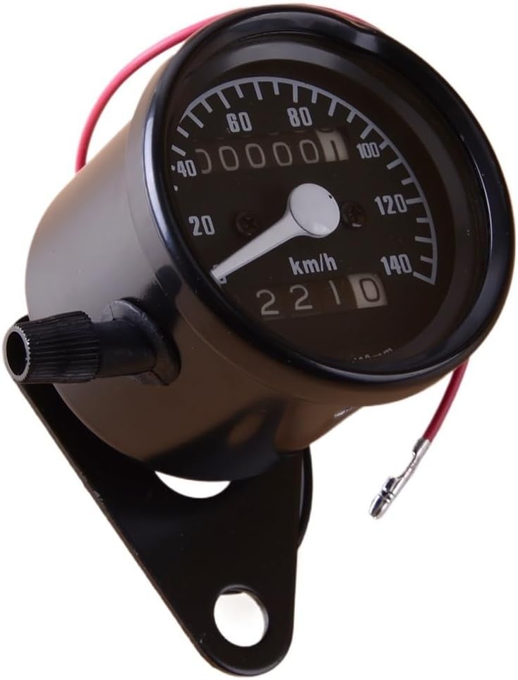 Motorcycle Odometer Gauge 12V Universal Motorcycle Dual Odometer Tachometer Gauge Replacement 0-140km/h Black