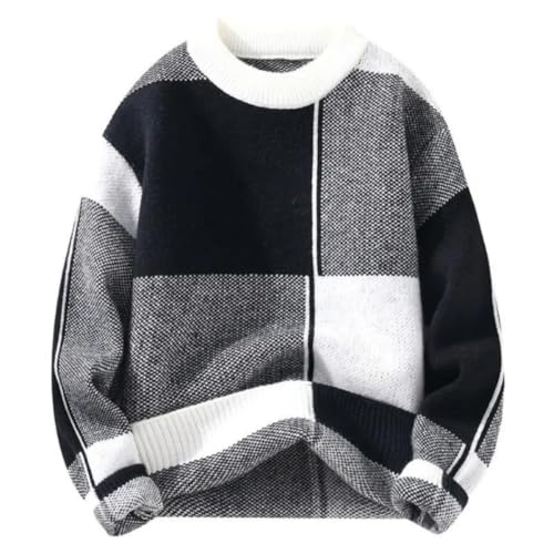 Men's Round Neck Patchwork Long Sleeve Thick Knitted Pullover Casual Knitted Sweater3