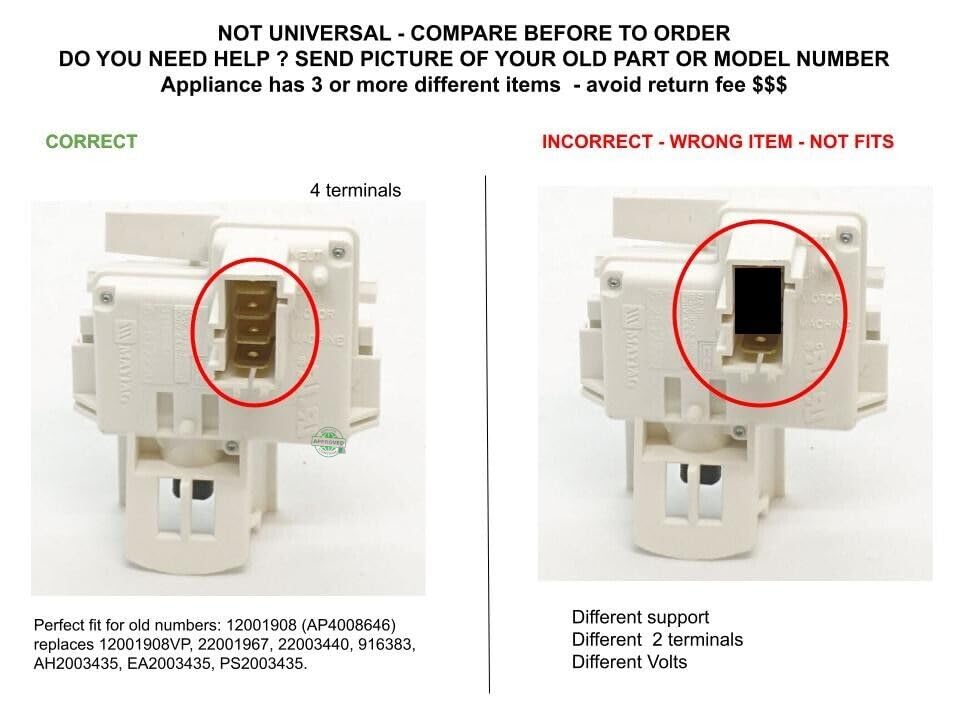 WP22003804 Combo/Stackable Compatible with Washer Lid Switch 22003804