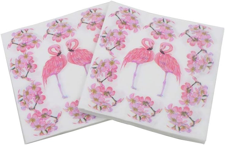 Hosaire 1x Creative Print Napkin Flamingo and Flower Napkins 2 Ply Table Napkin Disposable Paper Party Napkins for Wedding Birthday Decoration Pink - 33x33cm - 20 sheet/Pack