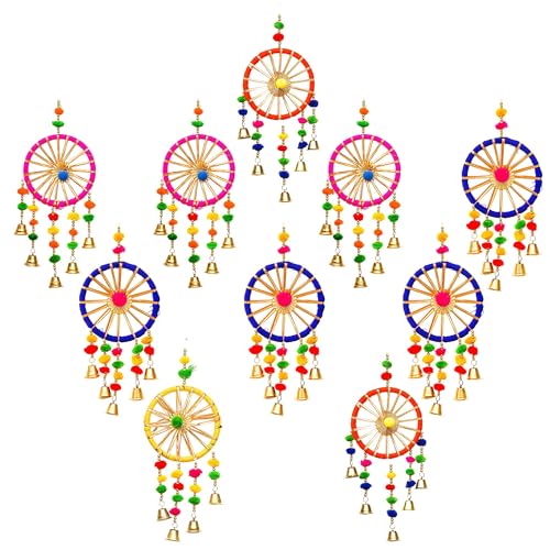Image of eCraftIndia Gota Patti Bangle & Bells Decorative Wall Door Hangings Latkan Toran for Main Door Entrance, Pooja Room- Wedding, Ganpati Navratri Diwali Decoration Items for Home Decor -(Pack of 10).