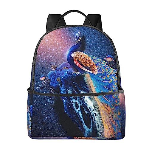 Sac à dos de voyage BAFAFA noir imprimé paon ciel étoilé idéal pour le travail et le plein air