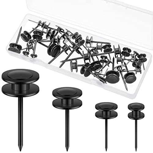 Image of Ferraycle 40 Piece Double Headed Picture Hangers Nails 4 Size Thumb Tacks for Wall Hanging Renter Friendly Decor Heavy Duty Push Pins Wall Nails for Drywall Frame Art, 10 /20 / 30 / 50lb(Black)