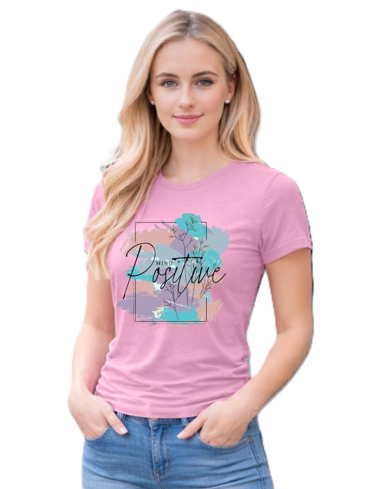 100% Cotton | Mind Positive Printed T Shirt for Women | Round Neck Graphic Tee | Half Sleeve | Aesthetic Motivational Quote Tshirt Women | Casual Stylish Womens T Shirt-picture-14