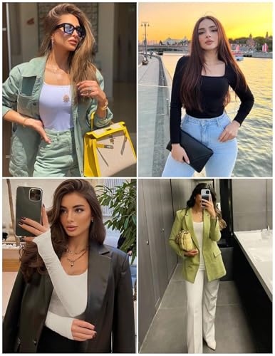 Ekouaer Womens Long Sleeve Shirts Square Neck Slim Fit Basic Tops Ribbed Thermal Undershirts Layering Tee - image 5