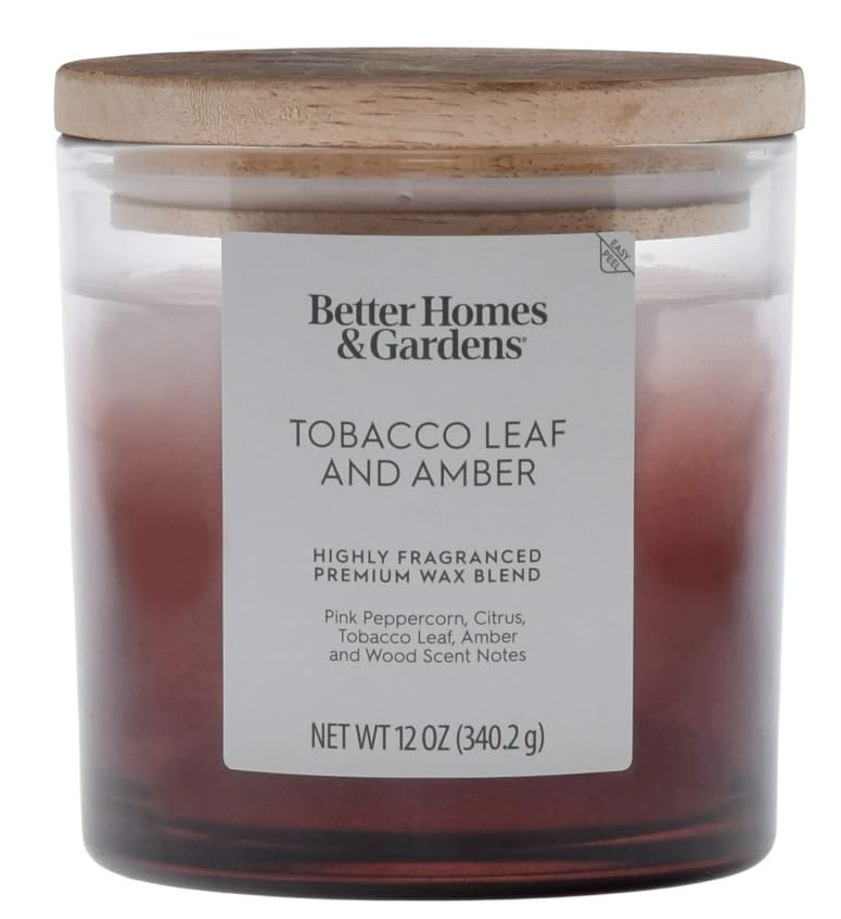 Amazon.com: Better Homes and Gardens Tobacco Leaf and Amber Scented 2 Wick  12oz Ombre Jar Candle, Pink Peppercorn, Citrus, Tobacco Leaf, Amber, Wood  Scent(Pack of 2) : Home & Kitchen