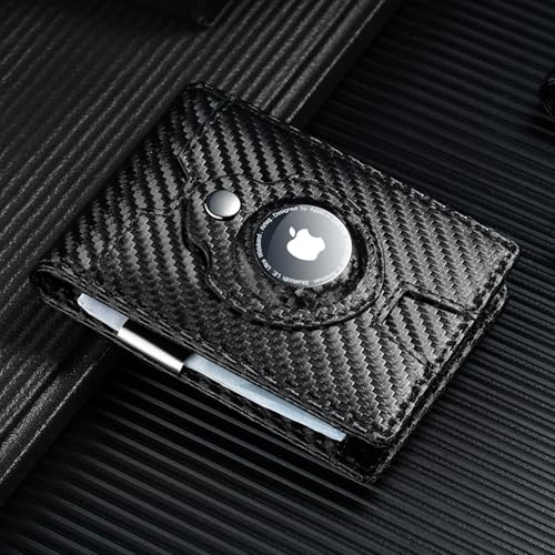 furid Airtag Wallet Men Slim: RFID Card Wallet with Airtag Holder - Apple Air Tag Wallet for Men - Minimalist Front Pocket Bifold Leather Wallet with Money Clip (Carbon Fiber)4