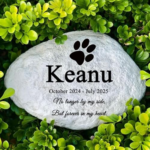Piedra de jardín conmemorativa blanca de resina con huella para mascotas 2
