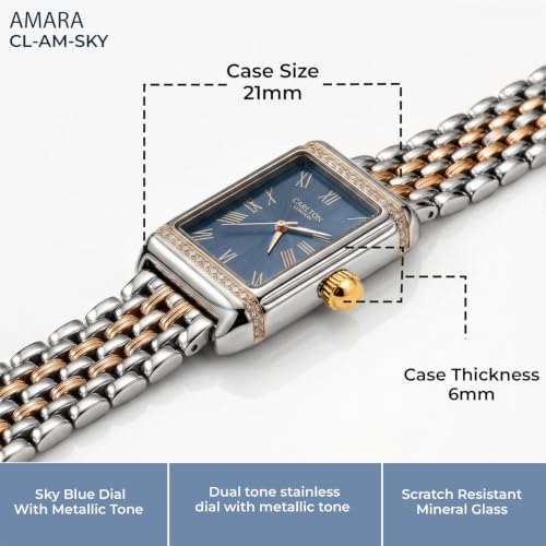 Image of Carlton London Women Amara Analog Watch, Rectangle Dial, Stainless Steel Strap, Quartz Movement, 30M Water Resistant, Casual Wear