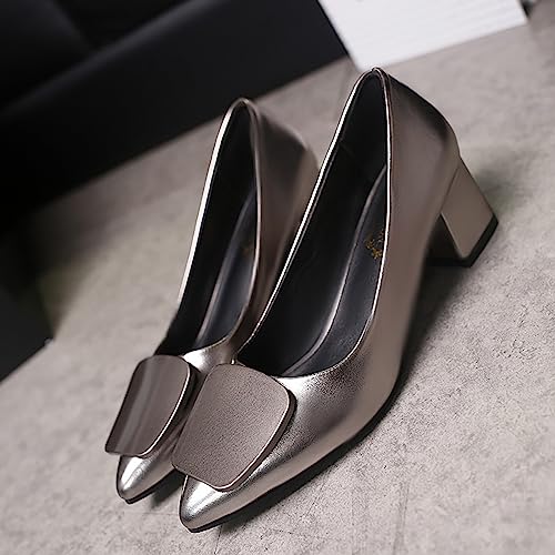 Women's Pointed Toe Chunky Heel Pumps Shoes,2 Inches Chunky Block Fashion Square Metal Decoration Slip On Low Heel Wedding Office Work Dress Shoes Pump Shoes3