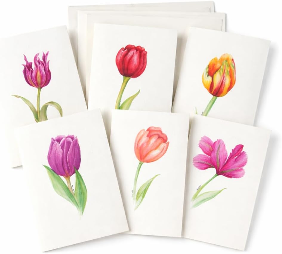Watercolor Note Cards With Envelopes – Spring Holland Tulips assortment set of 6