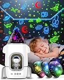 Rocket Night Light Projector for Kids Boys Toddlers Sensory Toys with Music&Films,Nightlight Lamp Astronaut Ceiling Star Projector 360° Rotation&Rechargeable,Birthday Gifts Kids Bedroom Room Decor